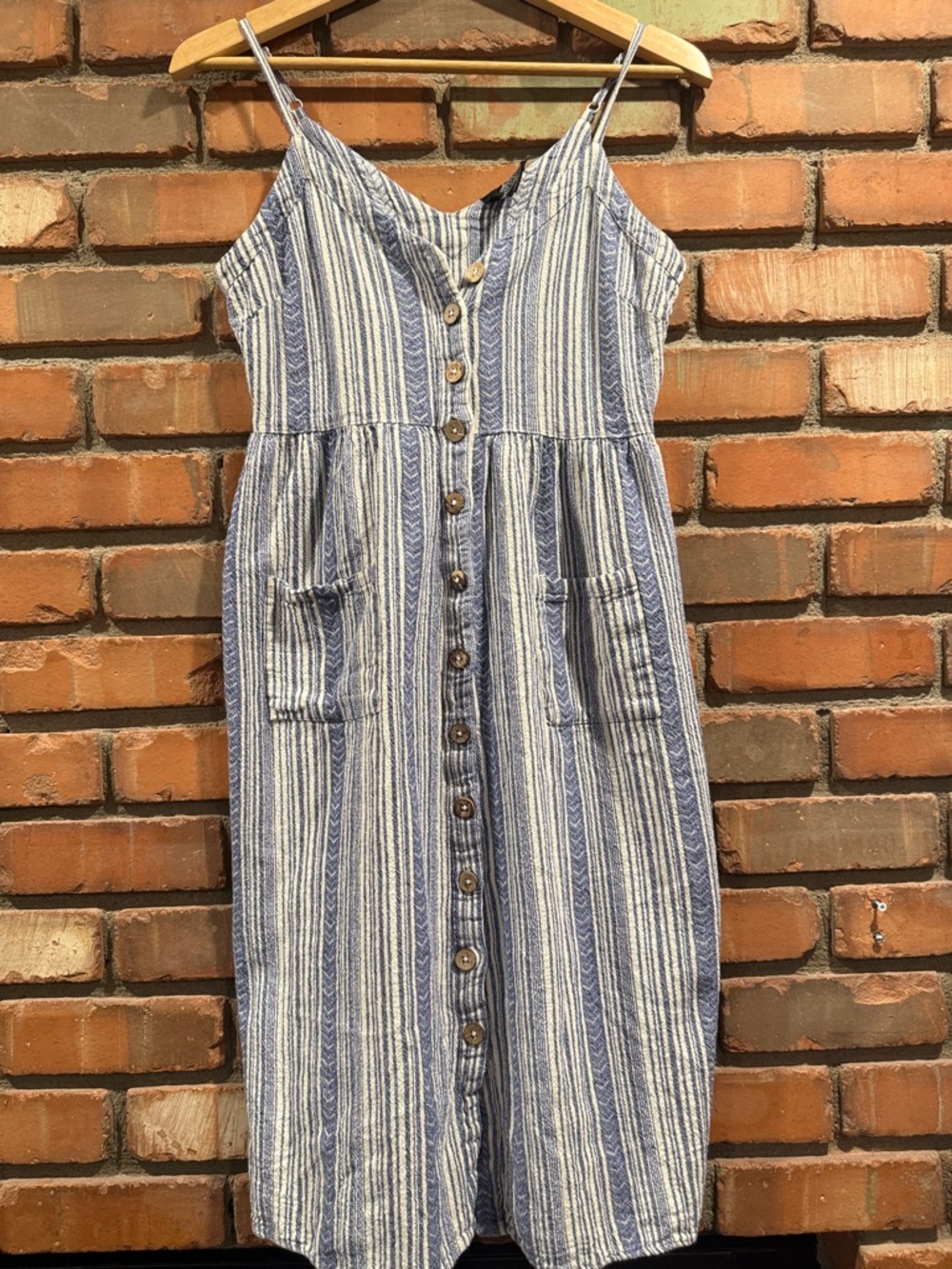 Angie Blue and White Striped Button-Front Dress